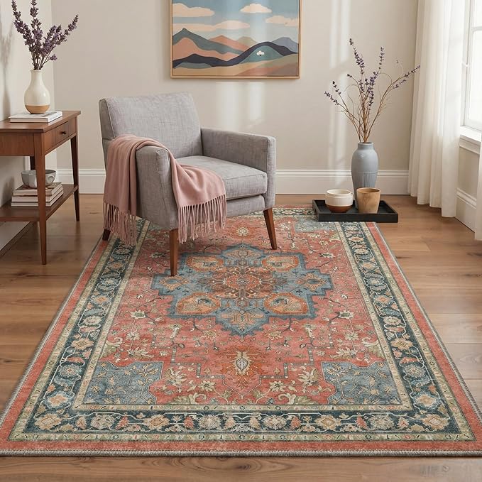 GENIMO Area Rug 2x3 Doormat, Machine Washable Low Pile Rugs, Small Retro Chenille Entryway Mat for Entrance, Hallway, Kitchen and Corridor, Dusty Terracotta