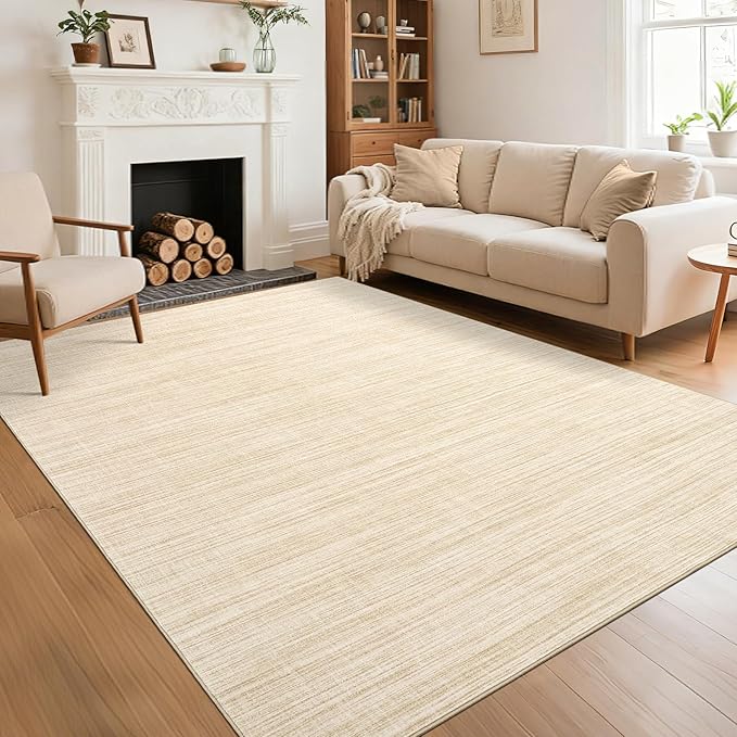Washable Area Rug 8x10 for Living Room Bedroom Non Slip Minimalist Solid Color Area Rugs Modern Abstract Plain Dining Room Throw Carpet Low Pile Soft Classic Boho Rugs for Kitchen Nursery Oiifce,Beige