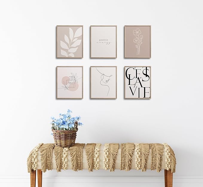 TwoDays Vanilla Girl Room Decor, Clean Girl Aesthetic Wall Art, Boho Beige Posters for Bedroom, Minimalist Cream Prints, Abstract Brown Pictures for Girls.(8" x 10", Set of 6, UNFRAMED)