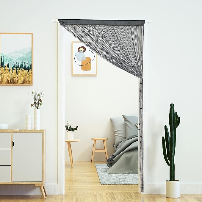 YaoYue Beaded Curtain Door String Curtains for Doorway Tassels Beads Hanging Fringe Hippie Room Divider Window Hallway Entrance Wall Closet Bedroom Privacy Decor (39×110in/100×280cm, Grey)