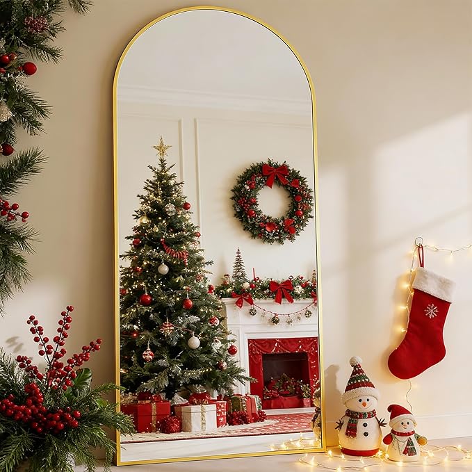 BEAUTYPEAK 65"x24" Arch Floor Mirror, Full Length Mirror Wall Mirrors Hanging or Leaning Arched-Top Full Body Mirror with Stand for Bedroom, Dressing Room, Gold