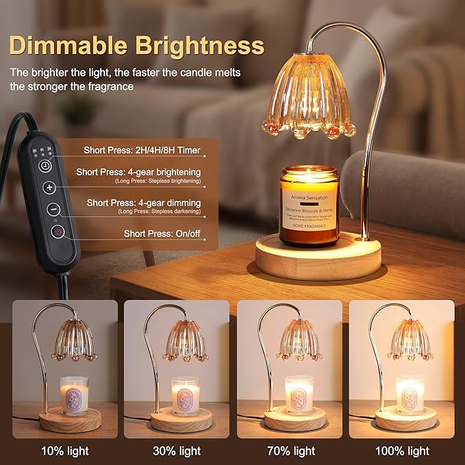 Candle Warmer Lamp with Timer Dimmer, Flower Candle Lamp Birthday Gifts for Women, Mom, House Warming Gifts Wax Melt Warmer for Jar Candles with 2 Bulbs
