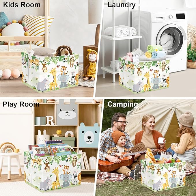 Clastyle Vine Animal Baby Storage Basket Swing Kid Laundry Hamper Boy Girl Gift Toy Box Collapsible Clothes Organizer Nursery Bin for Bedroom, Zebra Tiger Elephant, 40x30x30 cm