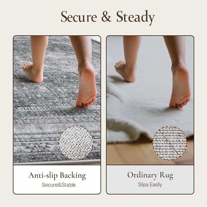 GENIMO Runner Rug 2x5 Non Slip Machine Washable Hallway Runner Rug, Low Pile Lightweight Rugs for Entryway, Hallway, Kitchen and Corridor, Vintage Grey