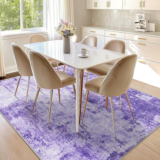RELEANY Washable Area Rugs 6'x8' Non-Slip Modern Abstract Soft for Living Room Entryway Bedroom Nursery, Print Pattern, Purple Gray Pink White