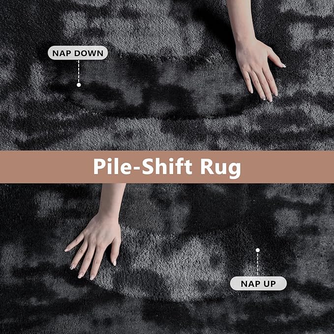 FinRèc 5x7 Washable Area Rugs for Bedroom Living Room, Low Pile Thin Ultra Soft Shag Rug, Non-Slip Carpet Indoor for Home Decor (Tie-dye Dark Grey)