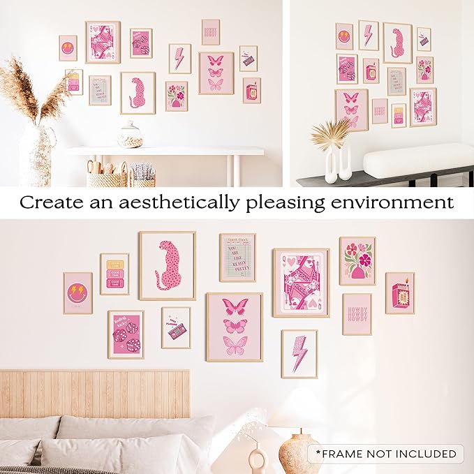 97 Decor Cute Preppy Room Decor Aesthetic - Pink Preppy Posters for Bedroom, Trendy Prints for Wall Decorations, Light Pink Art Retro Pictures, Dorm Wall Art for College Teen Girl Apartment (Unframed)