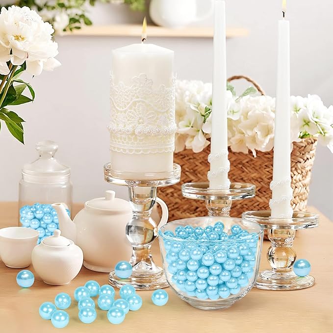 2800Pcs Light Blue Vase Filler Pearl Beads for Crafting 6mm Beads No Holes Decor Suitable for Wedding Decor, Party Decorations, Centerpiece Table Decorations