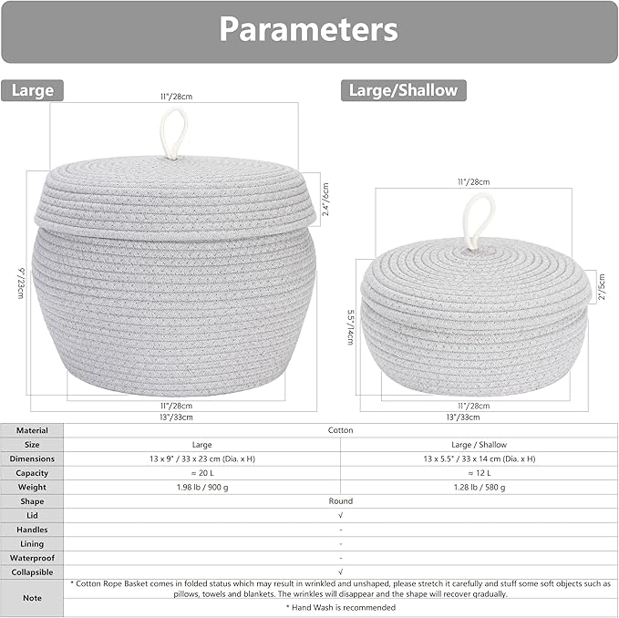 Sea Team Round Cotton Rope Storage Basket with Lid, Decorative Woven Storage Bin, Pot, Caddy, Organizer, Container for Snacks, Towels, Plants, 13 x 9 Inches (Large, Yellow)