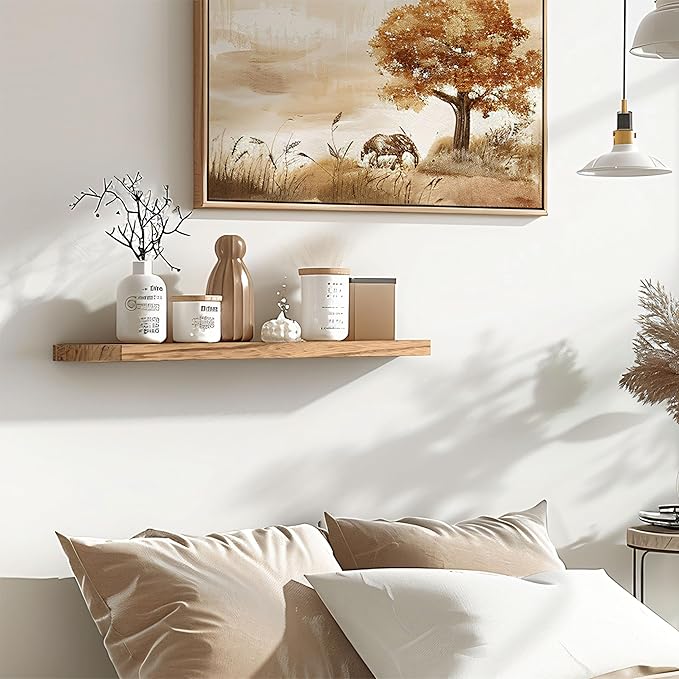 GXYAWPJ 24 Inch Floating Shelves for Wall Rustic Light Wood Wall Shelves for Bedroom Set of 4
