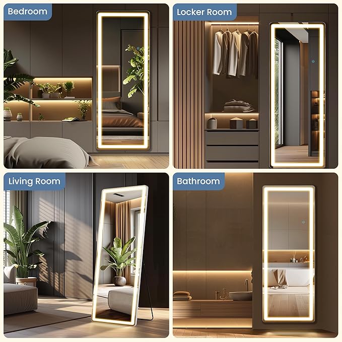 Mirror Full Length, Upgraded Body Wall Mirrors with Shatter-Proof Glass, Floor Standing, Hanging or Leaning, Tall Mirror with Stand Aluminum Alloy Frame for Bedroom
