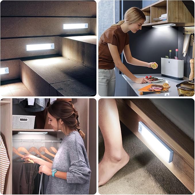 6 Pack Under Cabinet Lights Wireless, 50 LED Motion Sensor Light Indoor Rechargeable Magnetic Closet Lights Battery Operated, Under Counter Lights for Kitchen, Wardrobe, Hallway, Stairs