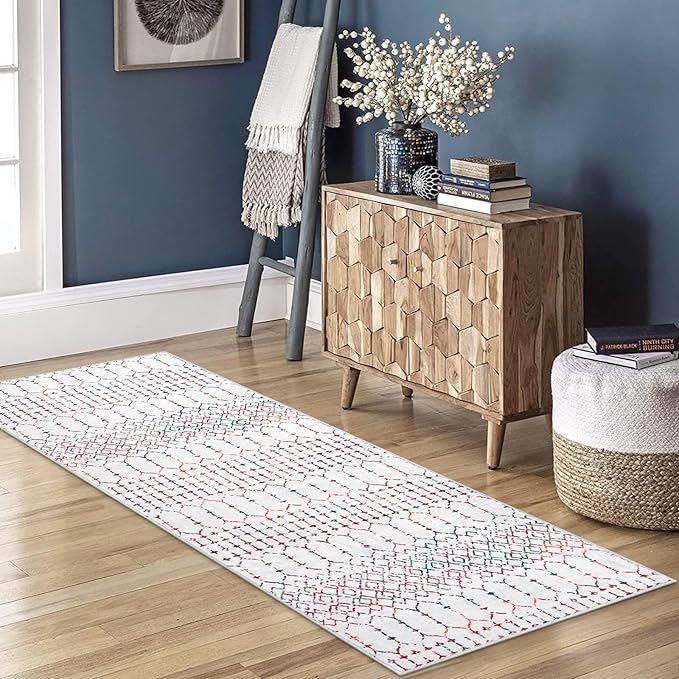 Lahome Moroccan Washable Runner Rug 2x6 Non-Slip Anti-Fatigue Kitchen Rugs and Runners Throw Soft Long Bathroom Runner, Geometric Print Distressed Floor Runners for Entryway Laundry Room Foyer Hana