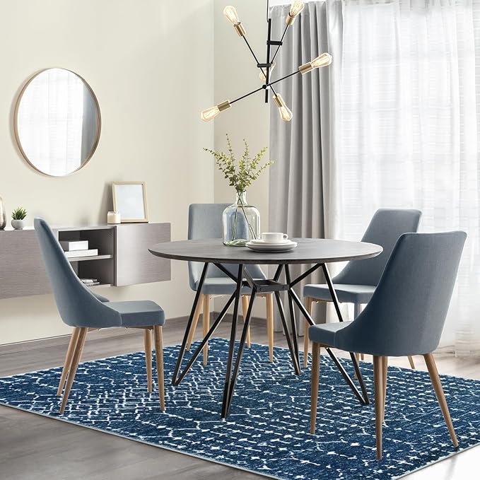 Lahome Moroccan Blue Area Rug 5x7 Machine Washable Non-Slip Throw Living Room Rugs Ultra-Thin Stain Resistant Soft Rug for Bedroom, Geometric Print Modren Carpet for Dining Room Office Entryway Hana