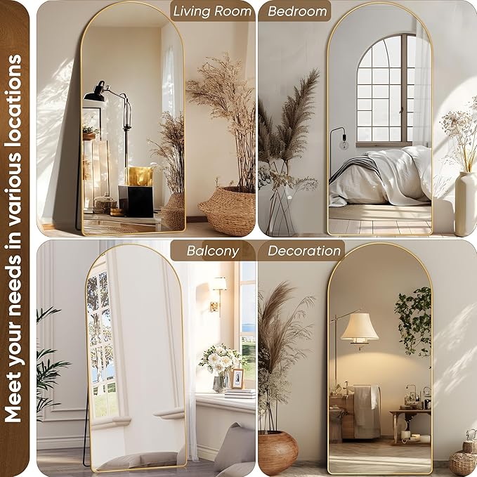Antok Full Length Mirror, 71"x32" Floor Mirror with Stand, Hanging Mounted Mirrors for Bedroom, Living Room, Cloakroom, Dining Room, Gold, Arch