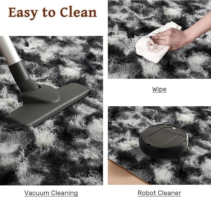 Area Rugs for Living Room 8x10Ft, Soft Fluffy Shagg Plush Bedroom Rug Non-Slip,Large Carpet for Nursery Kids Dorm Home Decor, Black