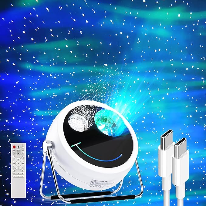 Brizled Star Projector Galaxy Light, USB C White Starry Projector Works with PD Power Supply, Bluetooth Speaker and White Noise Aurora Light, LED Galaxy Lighting for Bedroom Home Party