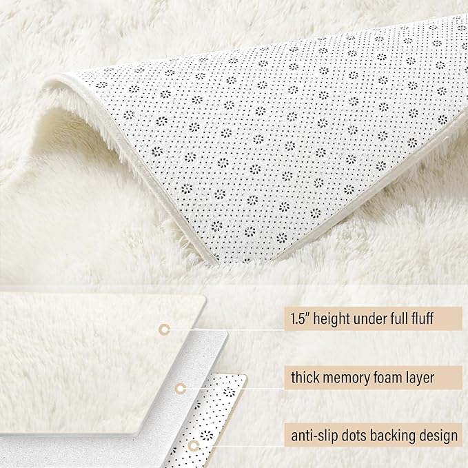 BENRON Fluffy Rugs for Living Room 7x10 Cream White, Washable Large Area Rugs for Bedroom Dining Table Office Kids Nursery Room, Washable Indoor Floor Carpets