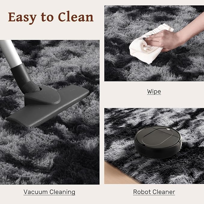 Area Rugs for Living Room 9x12 Black Grey Fluffy Rug,Super Fuzzy Fur Bedroom Carpet for Boys Dorm Office Nursery Modern Home Decor