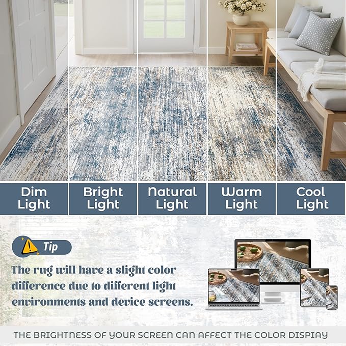 XLUEZ 2x7 Runner Rug for Hallway, Washable Modern Abstract Runner Rugs Neutral Soft Non Slip Kids Rug Stain Resistant Indoor Runners for Entryway Bedroom Kitchen Laundry Room(BlueWhite, 2'x7')