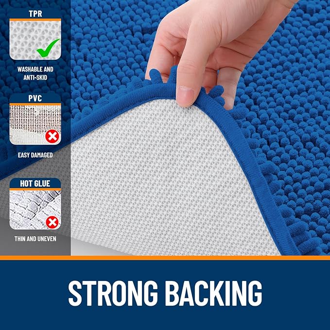 OLANLY Large Bathroom Rugs 44x32, Soft Absorbent Chenille Bath Rugs, Rubber Backing Quick Dry, Machine Washable Bath Mats for Bathroom Floor, Tub and Shower, Home Decor Accessories, Deep Navy Blue