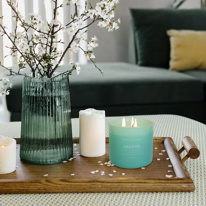 Colonial Candle Seaside Citrus Scented Jar Candle, Pop of Color Collection, 3 Wick, 14.5 oz - Up to 60 Hours Burn