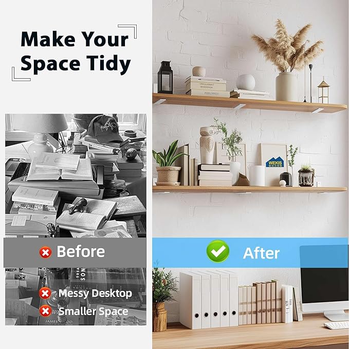 Shelf Bracket, Heavy Duty Floating Shelf Brackets 12-Inch Long, 6-Pack Brackets for Shelves, Matte White Coated L Shape Metal Wall Shelf Support Brackets with 1/5 Inch Thick and 160 lb. Load Capacity
