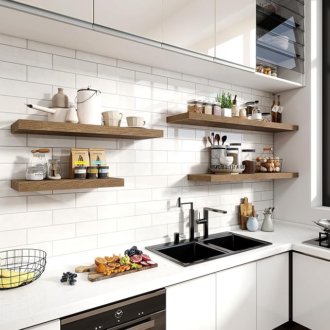 Acovy 48 Inch Floating Shelves, 12 Inch Deep Floating Shelves for Wall, Floating Shelf with Invisible Brackets, Deep Wall Shelves for Bathroom, Bedroom, Living Room, 1 Pack, Brown
