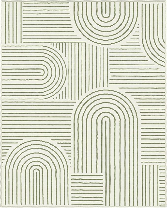 Lahome Abstract 8x10 Rugs for Living Room, Soft Green 8x10 Area Rugs for Bedroom Non-Slip, Ultra-Thin Rainbow Boho Accent Carpet for Dining Room Office Darrell, Green
