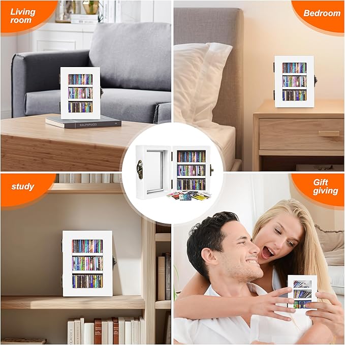 Anxiety Mini Bookshelf Mini Books with 60PCS Wooden Miniature Book Library for Stress Relief, Home and Office Decor, Unique Gift for Book Lovers - White