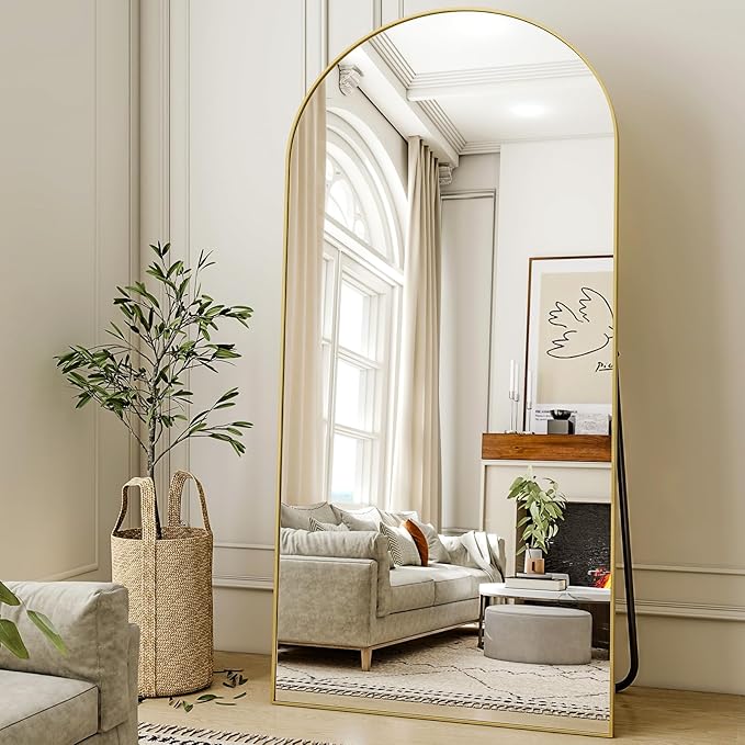 XRAMFY 78"x38" Arched Full Length Mirror with HD Real Glass, Aluminum Frame, Shatter-Resistant, Wall Mounted or Standing, Gold Floor Mirror for Bedroom & Dressing Room