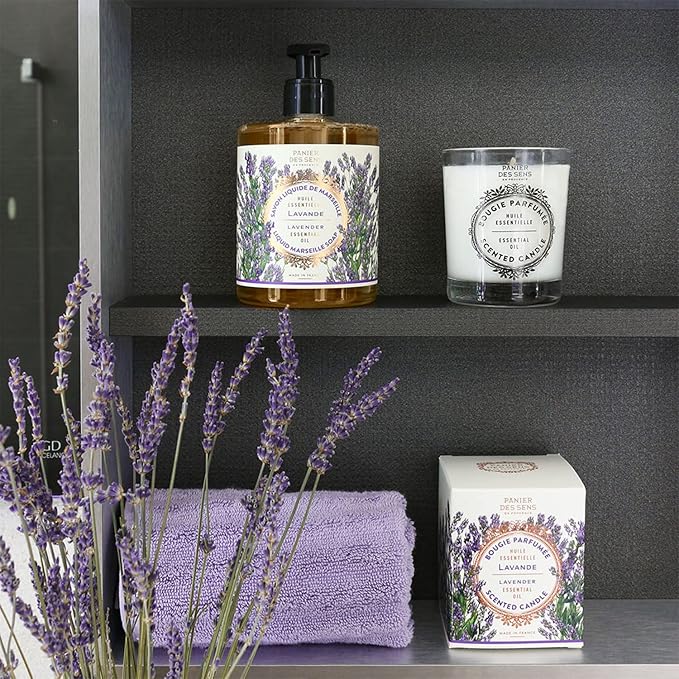 Panier des Sens Lavender Candle - Hand-Poured in Provence, France - Long Lasting Scented Candles up to 55 Hours Burn Time - Lavender Scented Candle - 100% Natural Cotton Wick - 6.3 oz
