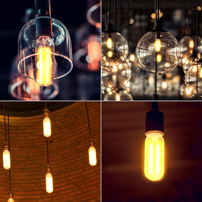 Sunco Lighting 6 Pack 5W=40W Dusk to Dawn Outdoor T10 Light Tubular LED Bulbs, CRI90 2700K Soft White E26 Base, 450 Lumens, Vintage Filament, Waterproof, Outdoor Decorative UL.