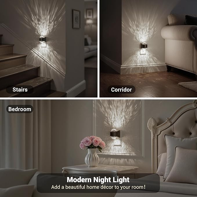 JandCase Night Lights Plug into Wall, 2 Pack Star Projector Night Light with 5000K Daily White, Automatic Galaxy Nightlight Plug in with Light Sensor for Bathroom Hallway Room Decor
