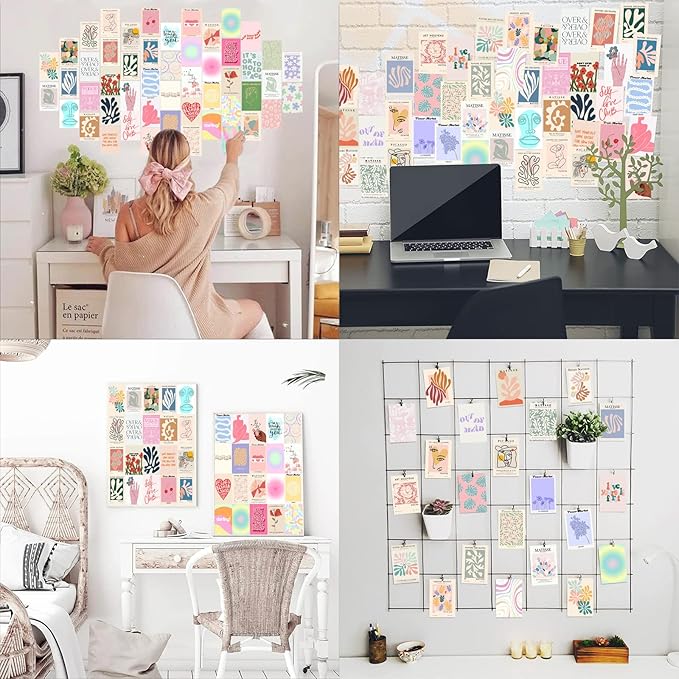 KBKBART 70pcs Danish Pastel Wall Collage Kit Aesthetic Pictures, Cute Danish Pastel Posters Matisse Wall Art Prints Preppy Room Decor 4"x6" for Teens Girls Women Dorm Bedroom