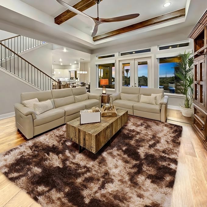 5x7 Plush Fluffy Area Rugs, Large Soft Carpet, Upgraded Non-Slip Rectangular Rug for Living Room, Bedroom, Kids Room, Dorm, Modern Home Decor Aesthetic,Tie-dye Coffee