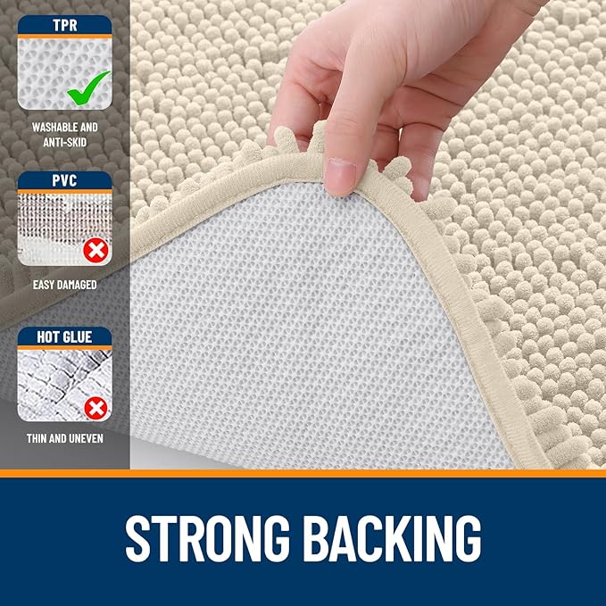 OLANLY Large Bathroom Rugs 50x30, Extra Soft Absorbent Chenille Bath Rugs, Rubber Backing Quick Dry, Machine Washable Bath Mats for Bathroom Floor, Tub and Shower, Home Decor Accessories, Sand