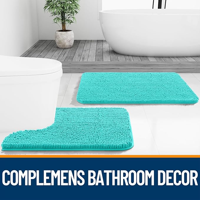 OLANLY Small Bathroom Rugs 24x16, Extra Soft Absorbent Chenille Bath Rugs, Rubber Backing Quick Dry, Machine Washable Bath Mats for Bathroom Floor, Tub and Shower, Home Decor Accessories, Teal