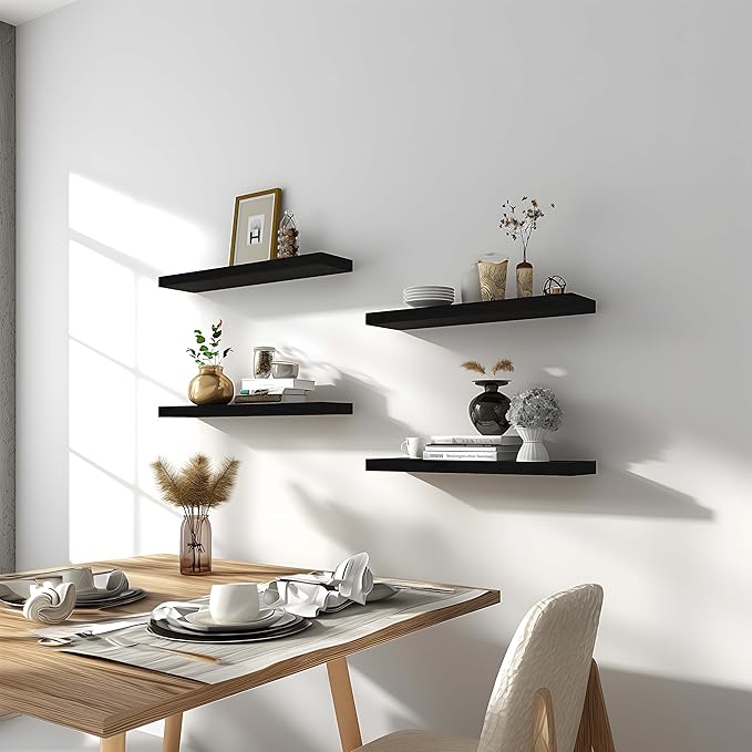 GXYAWPJ Black Wood Floating Shelves for Wall Rustic Wall Shelves for Bedroom Set of 6