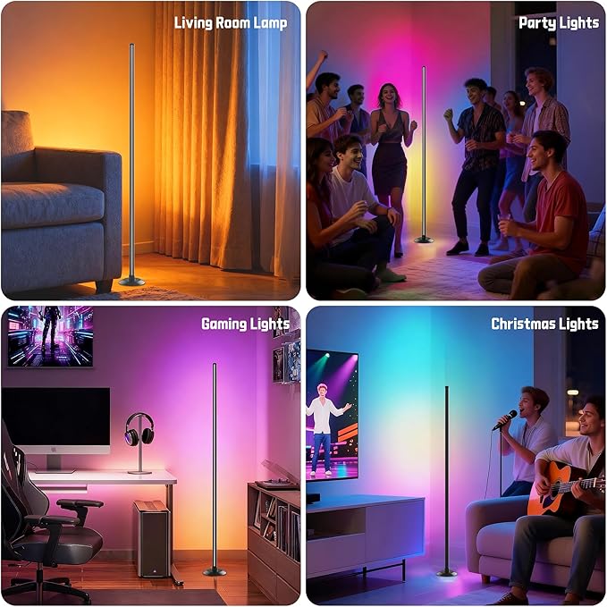 NBBUFF Led Corner Floor Lamp USB Powered with App & Remote Control, Color Changing Led Lamp Music Sync IC+RGBW, Timer, 64+ Music Modes, Standing Lamps for Living Room Lamp Bedroom Gaming Room, 2 Pack