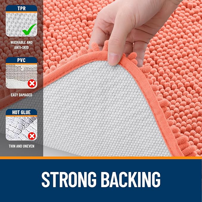 OLANLY Large Bathroom Rugs 59x35, Extra Soft Absorbent Chenille Bath Rugs, Rubber Backing Quick Dry, Machine Washable Bath Mats for Bathroom Floor, Tub and Shower, Home Decor Accessories, Coral