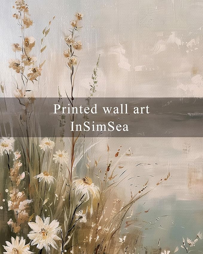 InSimSea Framed Canvas Wall Art Vintage Decor, Wildflowers Landscape Pictures Bathroom Wall Decor Aesthetic, Living Room Bedroom Flower Nature Home Decorations, 12x16inch