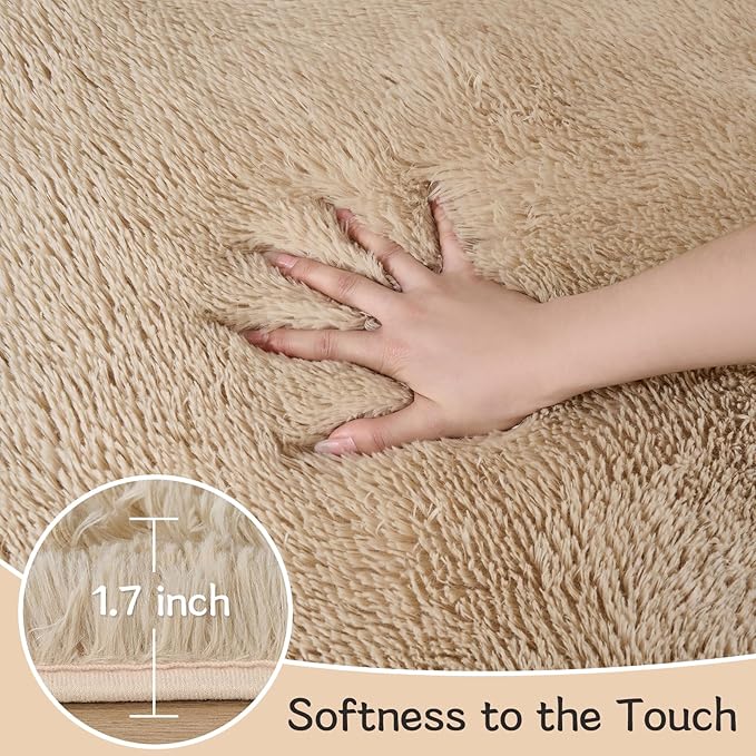 Fluffy Area Rugs for Bedroom - Soft Plush Shag Rug for Living Room Nursery Kids Room - Non Slip Fuzzy Shaggy Floor Carpets for Girls Boys Play Room Dorm Decor (Beige, 6' x 9')