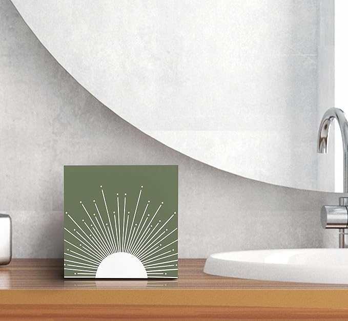 SRADMO Abstract Boho Green Sun Sunrise Sunset Sunshine Sunray Rustic Wood Box Sign Desk Decor,Boho Mid Century Modern Art Wooden Block Box Sign Decoration for Home Office Wall Shelf Table Decor