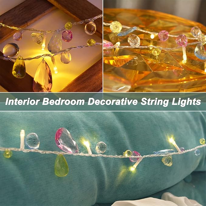 Battery Operated Fairy String Lights, Acrylic Gems Jewels String Lights with Remote 8 Modes Timer Function,30 Warm White LED Battery Powered Fairy Lights for Bedroom Party Decor
