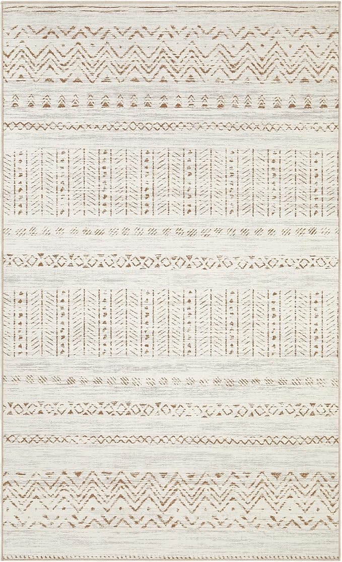cotiled 3x5 Area Rug Living Room: Washable Boho Rugs with Non Slip Backing Small Soft Indoor Stain Resistant Carpet for Bedroom Farmhouse Dining Room Lightweight Home Decor Brown/Cream
