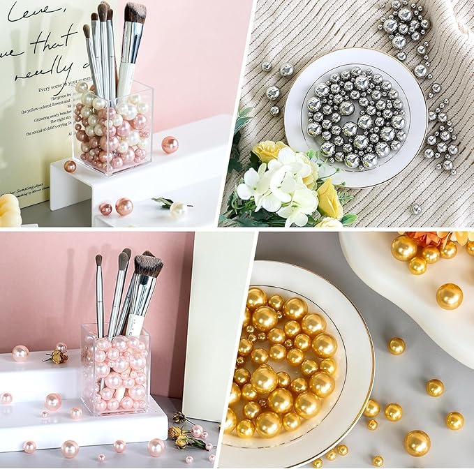 1400Pcs Black and Bright Gold Vase Filler Pearl Beads for Crafting 8mm Beads No Holes Decor Suitable for Wedding Decor, Party Decorations, Centerpiece Table Decorations