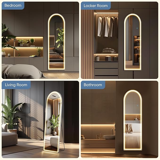 Mirror Full Length, Upgraded Body Wall Mirrors with Shatter-Proof Glass, Floor Standing, Hanging or Leaning, Tall Mirror with Stand Aluminum Alloy Frame for Bedroom