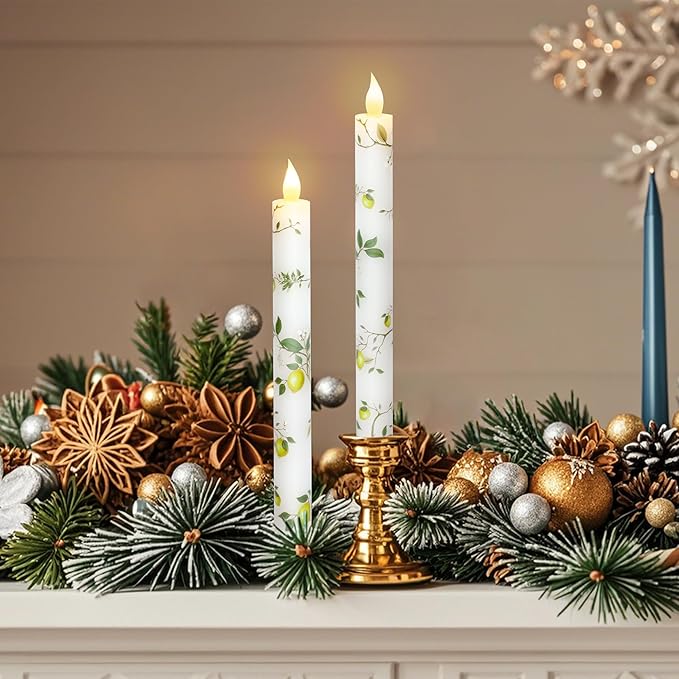 MELTONE Lemon Flameless Taper Candles with Remote and Timer Flickering Flame Battery Operated Taper Candles for Home Bedroom Wedding Party Fall Christmas Summer Valentine's Day Decor 9.6"