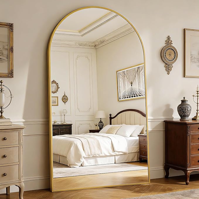 BEAUTYPEAK 86"x40" Large Arch Mirror Full Length, Oversized Wall Mirrors with Aluminum Alloy Frame, Full Body Floor Mirror for Bedroom, Dressing Room, Gold